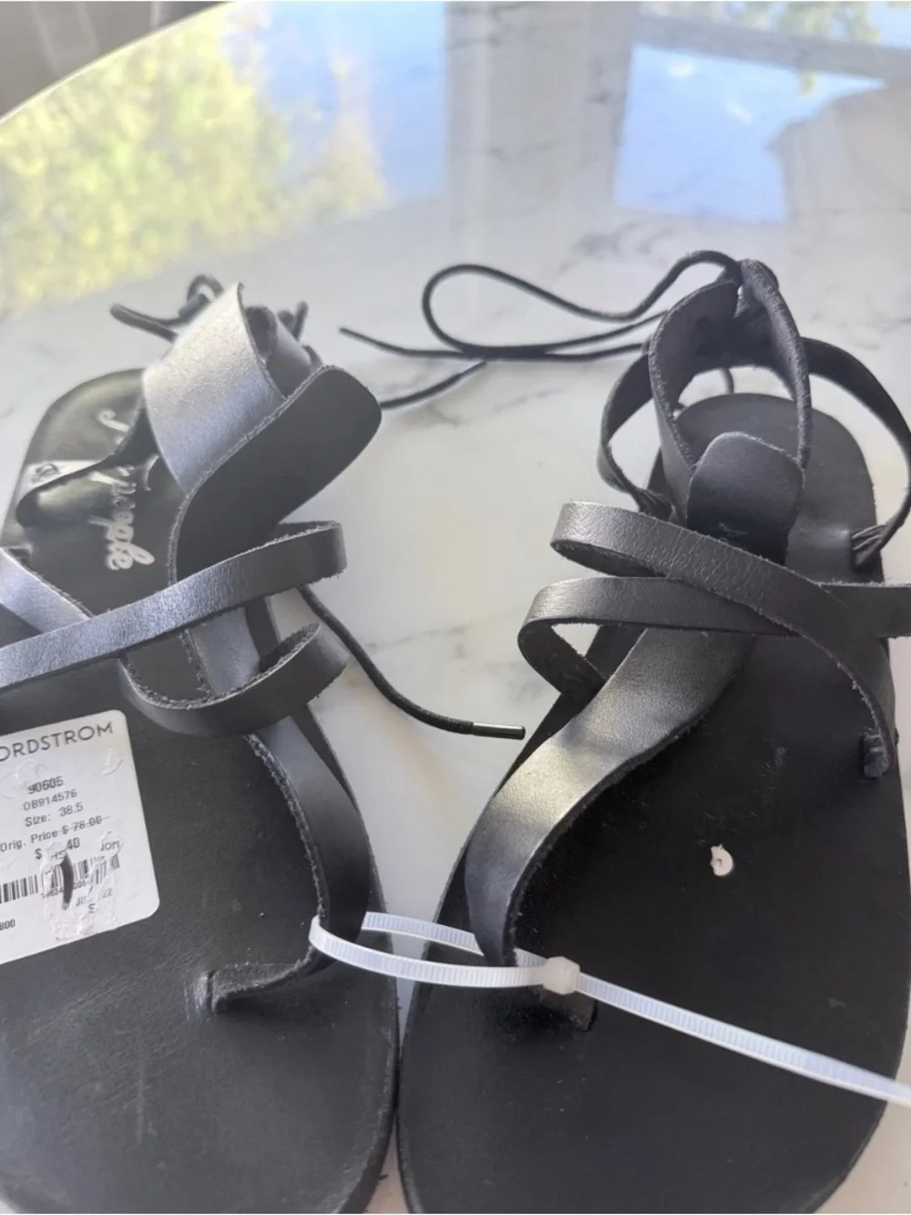 Free People Black Leather Gladiator Lace-Up Sandals “Vacation Day” - Picture 2 of 7